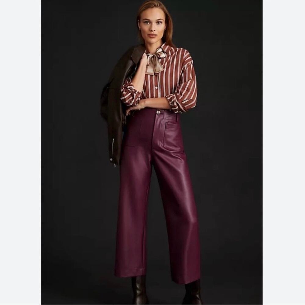 Maeve by Anthropologie the Colette faux leather cropped pants purple WOMENS 32